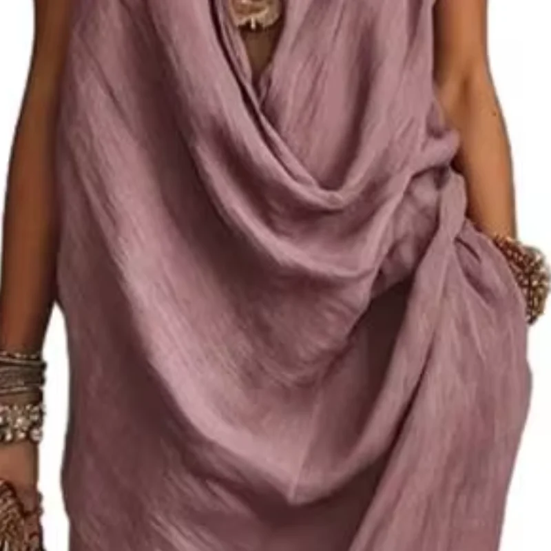 

Slimming Loose Dress Summer Sleeveless Loose Flowy Dress, Casual Travel Vacation Ruched Long Vacation Dress