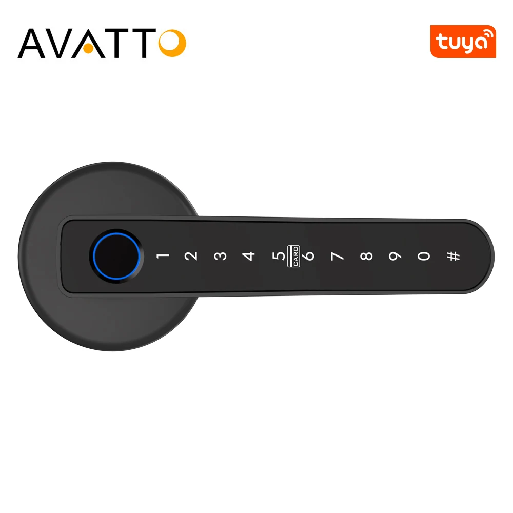

AVATTO Tuya Wifi Smart Door Lock Handle Biometric Fingerprint/IC Card/Password/Key Unlock/USB Emergency Charge Electronic Lock