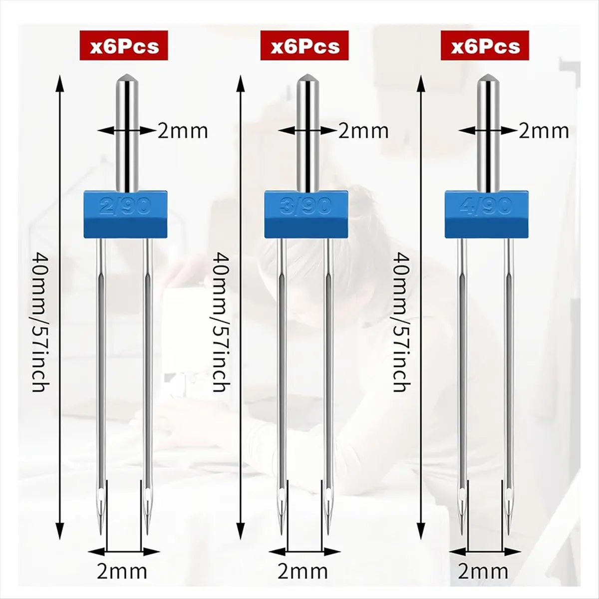 A20I 18Pcs Twin Needles for Sewing Machine, Double Twin Needles with Plastic Box, for Household Sewing Machine Accessories