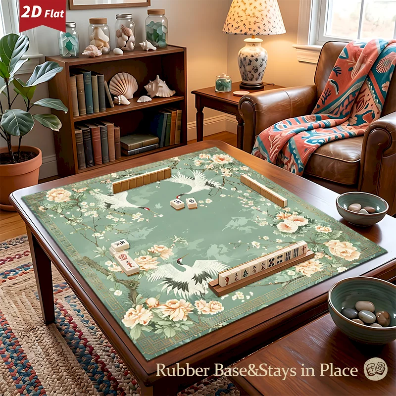 VIKAMA China Crane Peony Mahjong Table Mat Silent Carpet Rubber Table Mat Oriental Flower Printed Table Mat Home Decoration