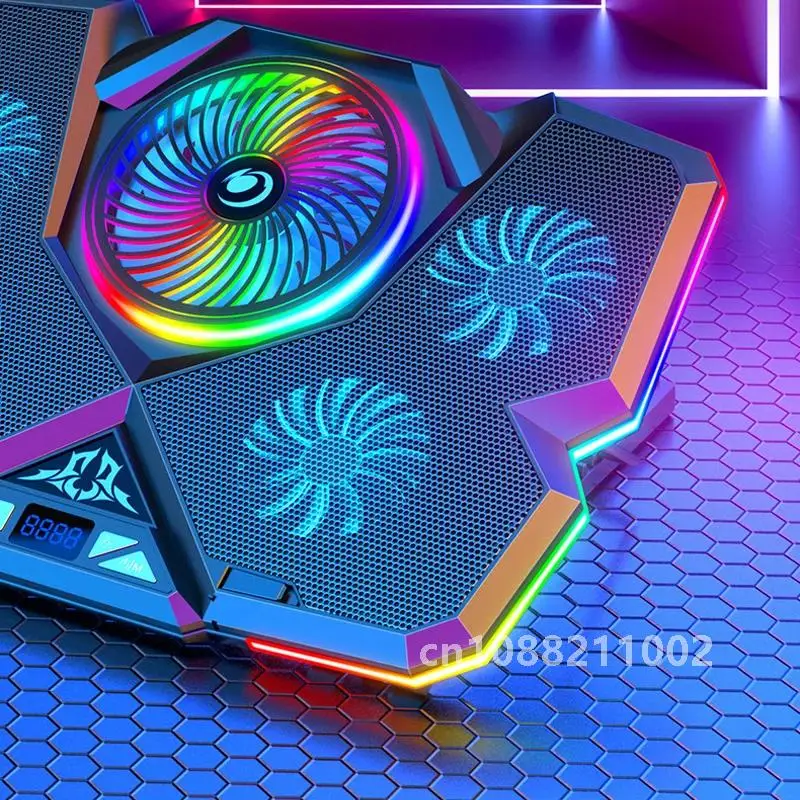 2022 Coolcold Laptop Cooler RGB Gaming Notebook Cool Stand Ergonomics Five Fans 2 USB Ports With HD Display For 14-17inch