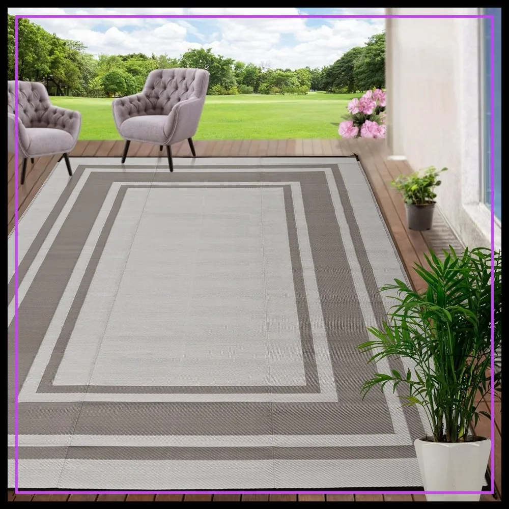 

RURALITY Outdoor Rug 9x12ft Waterproof Patio Mat, Reversible Plastic Straw Mat for Camping Porch RV, Easy Clean
