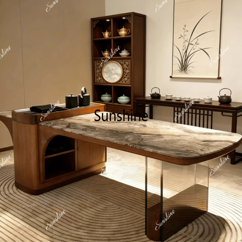 

New Chinese style, living room solid wood, high-end tea table home reception design