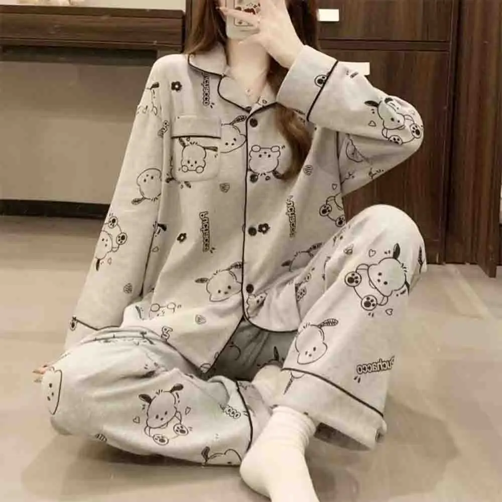

Sanrio Pochacco Cartoon Women's Pajama Set Long Sleeve Long Pants Spring Home Clothes Kawaii Anime Comfortable Fashion Pajamas
