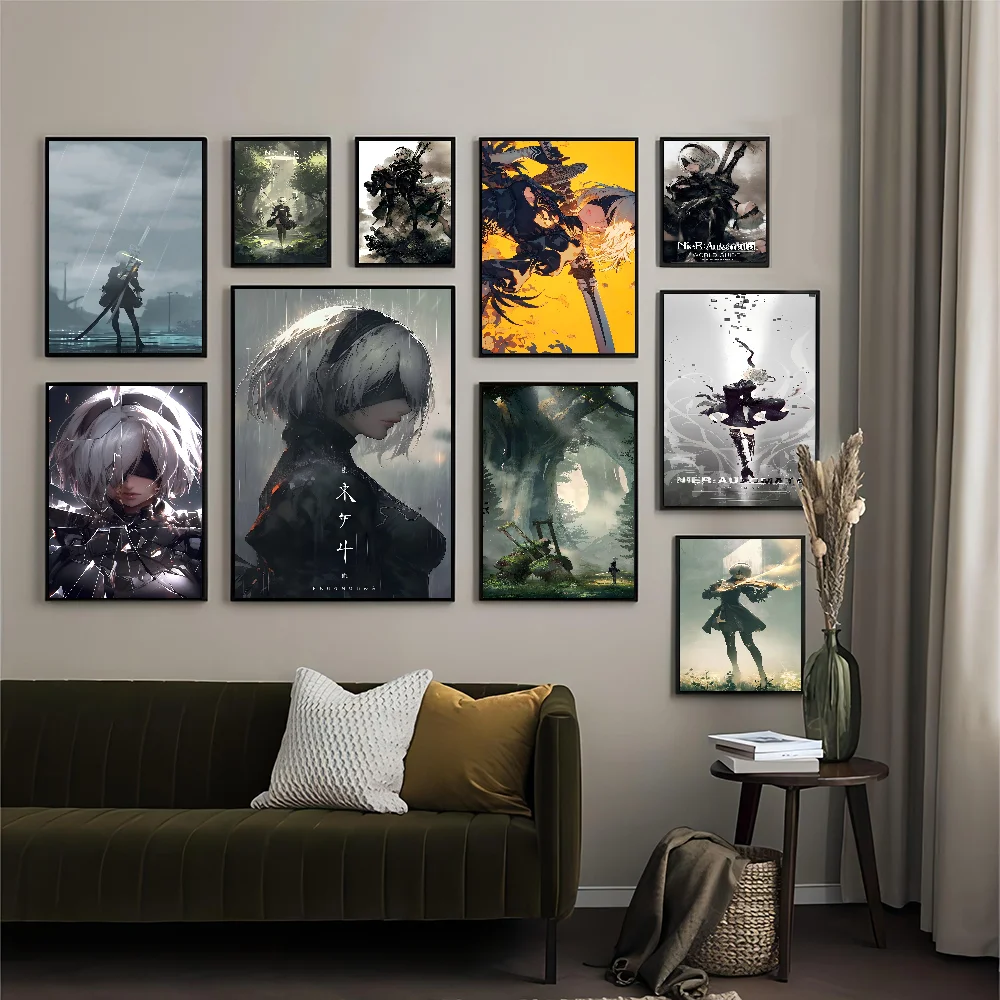 Nier Japanese Anime Self-adhesive Art Poster Fancy Wall Sticker For Living Room Bar Decoration Vintage Decorative Painting