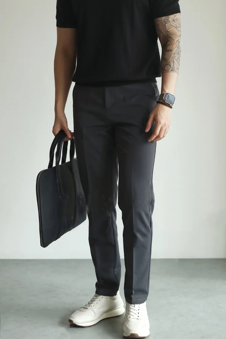 

American Casual Brand Men's High-End Straight Leg Pure Color Nine-Piece Pants Iron-Free Anti-Wrinkle Sl Casual Suit Pants