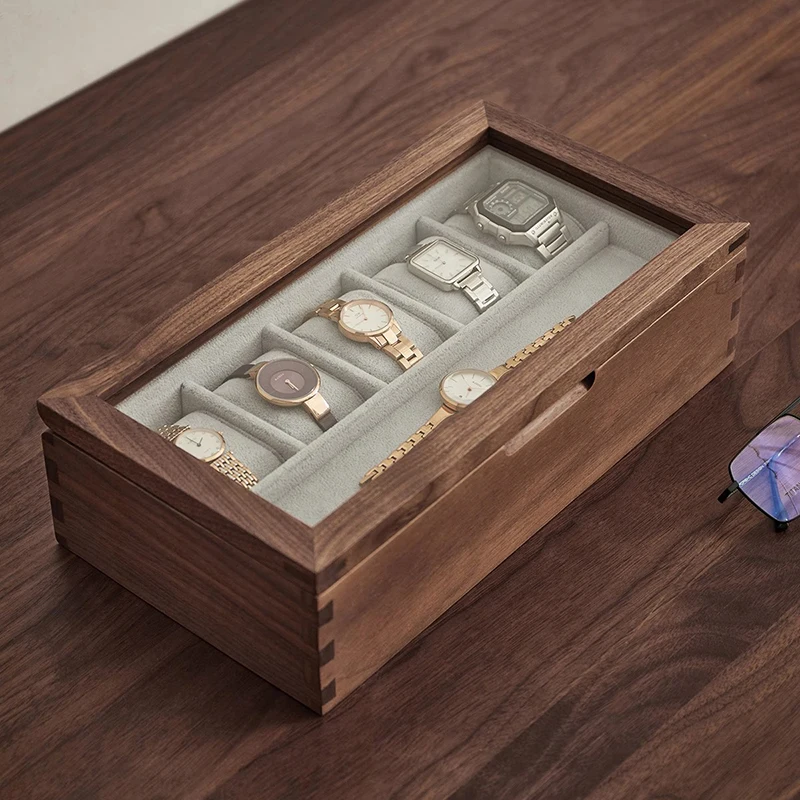 Solid Wood Watch Storage Box Black Walnut Wood Wrist Watches Jewelry Collection Boxes Watch Organizer Display Case Gifts for Man