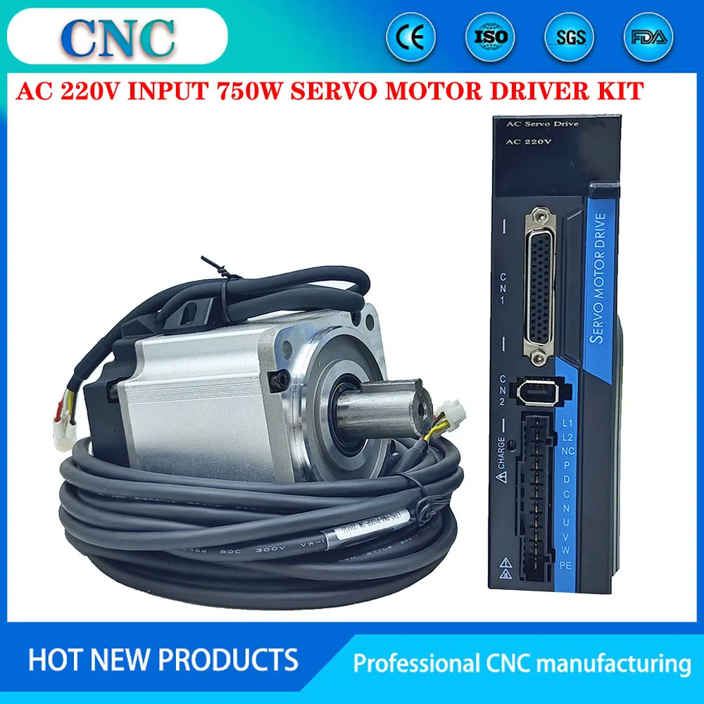 CNC servo motor set 40/60/80/ small AC 200w400W750w controller driver AC 220V input machine tool processing movement