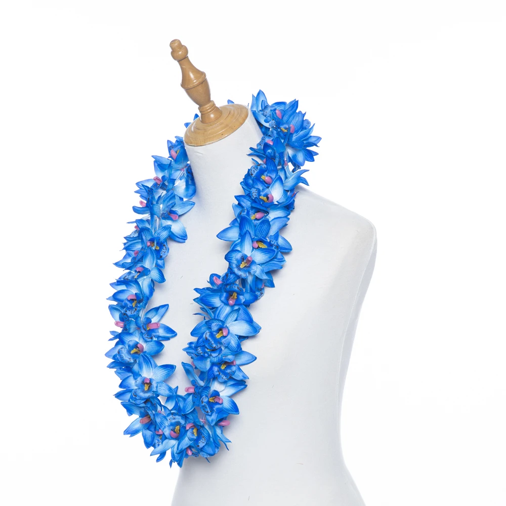Artificial Silk Orchid Flower Leis Tropical Flower Necklace Blue Purple Hawaiian Wedding Party Exhibition Wedding Wreath