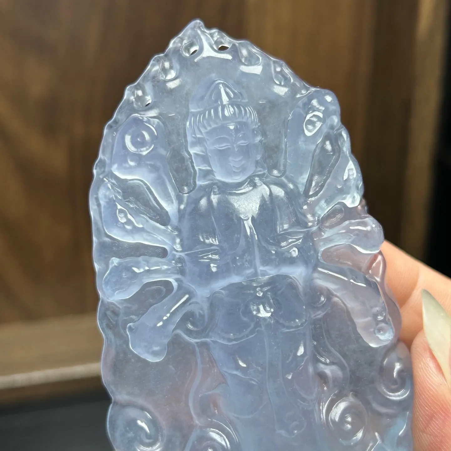 Real Natural High Ice Blue Burme Jade Jadeite amulet Kwan-Yin Pendant&Necklace