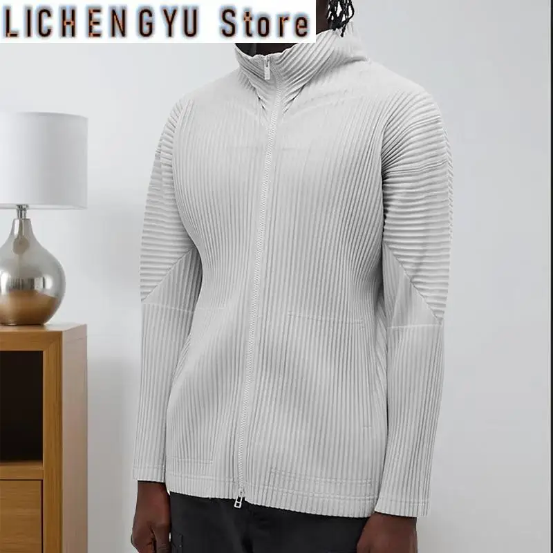 

Мужская куртка Miyake, новинка весны 2024, плиссированная куртка со стоячим воротником на молнии, однотонное мужское пальто, топы премиум-класса, мужская одежда