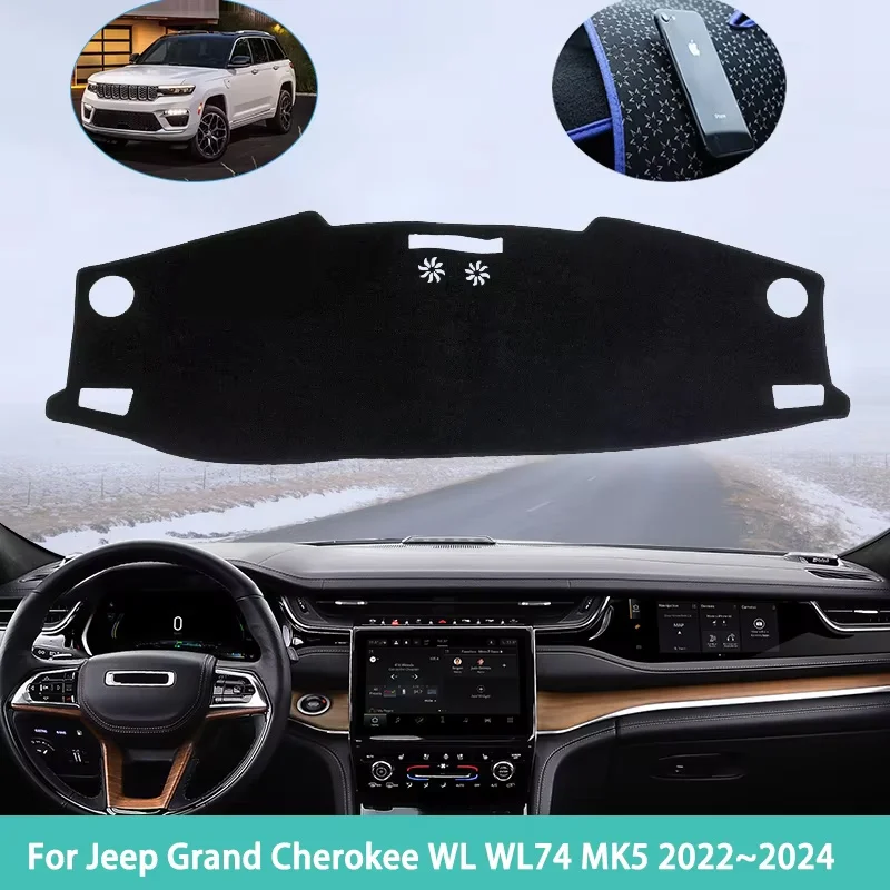 

Для Jeep Grand Cherokee WL WL74 MK5 2022 ~ 2024 солнцезащитный козырек для приборной панели, противоскользящий автомобильный коврик для приборной панели, анти-УФ-защитный чехол