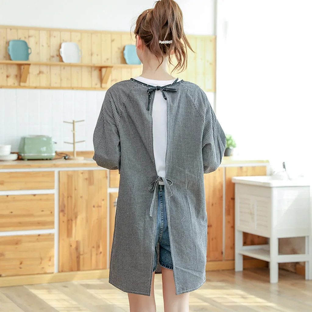 Japanese simple style With Pocket Apron Kitchen oil-proof Adult Long Sleeve Bibs Fashion Household Aprons wholesale