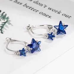 KOFSAC Fashion Blue Stars Hoop Earrings For Women 925 Silver Earring Jewelry Cute Girl Valentine's Day Accessories Gifts
