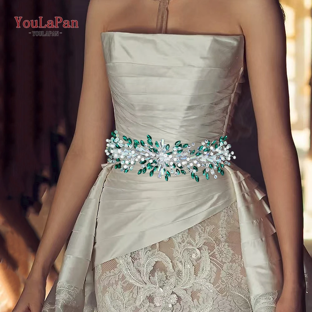 

YouLaPan Bridal Dress Belt Crystal Bride Sash Belt Pearl Wedding Accessories Women Rhinestone Sash Handmade Gown Waistband SH922