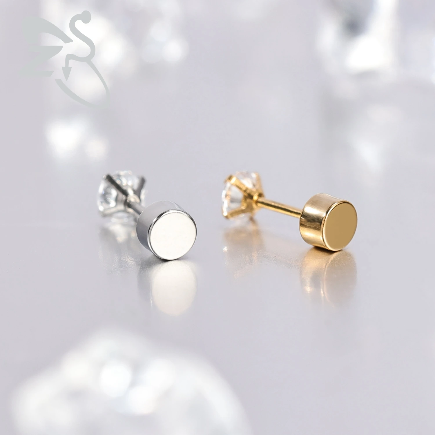 Gold Color Stainless Steel Earring Rubber Plug Ear Studs, 2-10pcs
