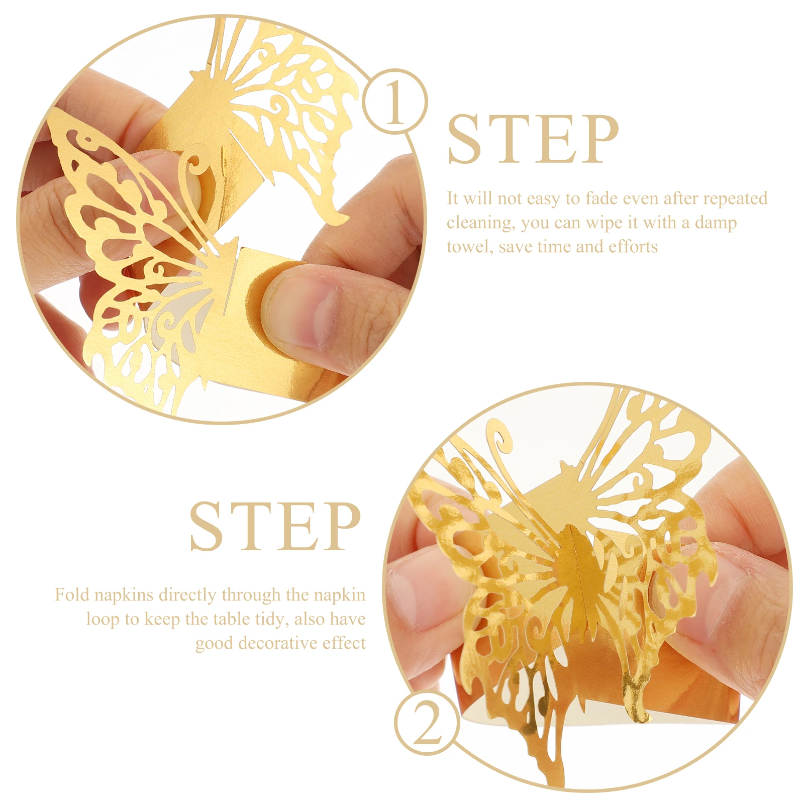 

50pcs Napkin Rings Reusable Butterfly Table Decor Paper Towel Serviette Golden Dining Party NonFading