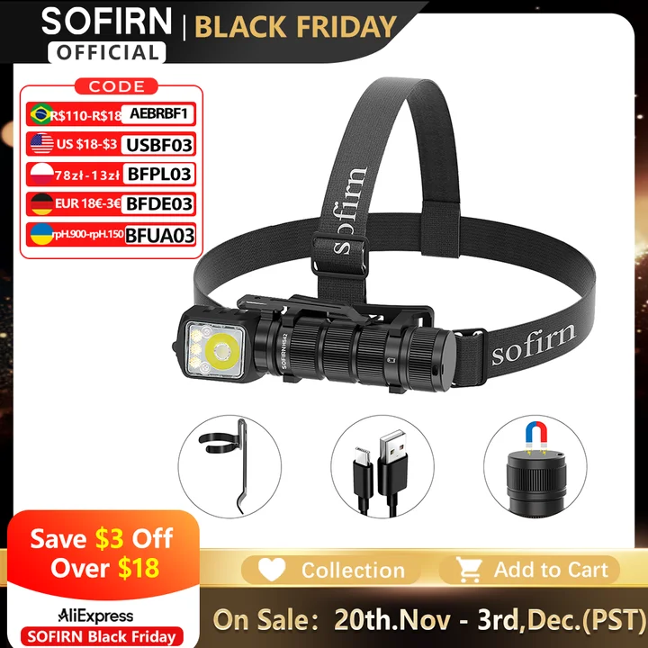 

SOFIRN HS42 Налобный фонарь 2100 лм 18650 EDC USB C Перезаряжаемый с аккумулятором Фонарик SST40 Светодиодный фонарик с магнитом для кемпинга