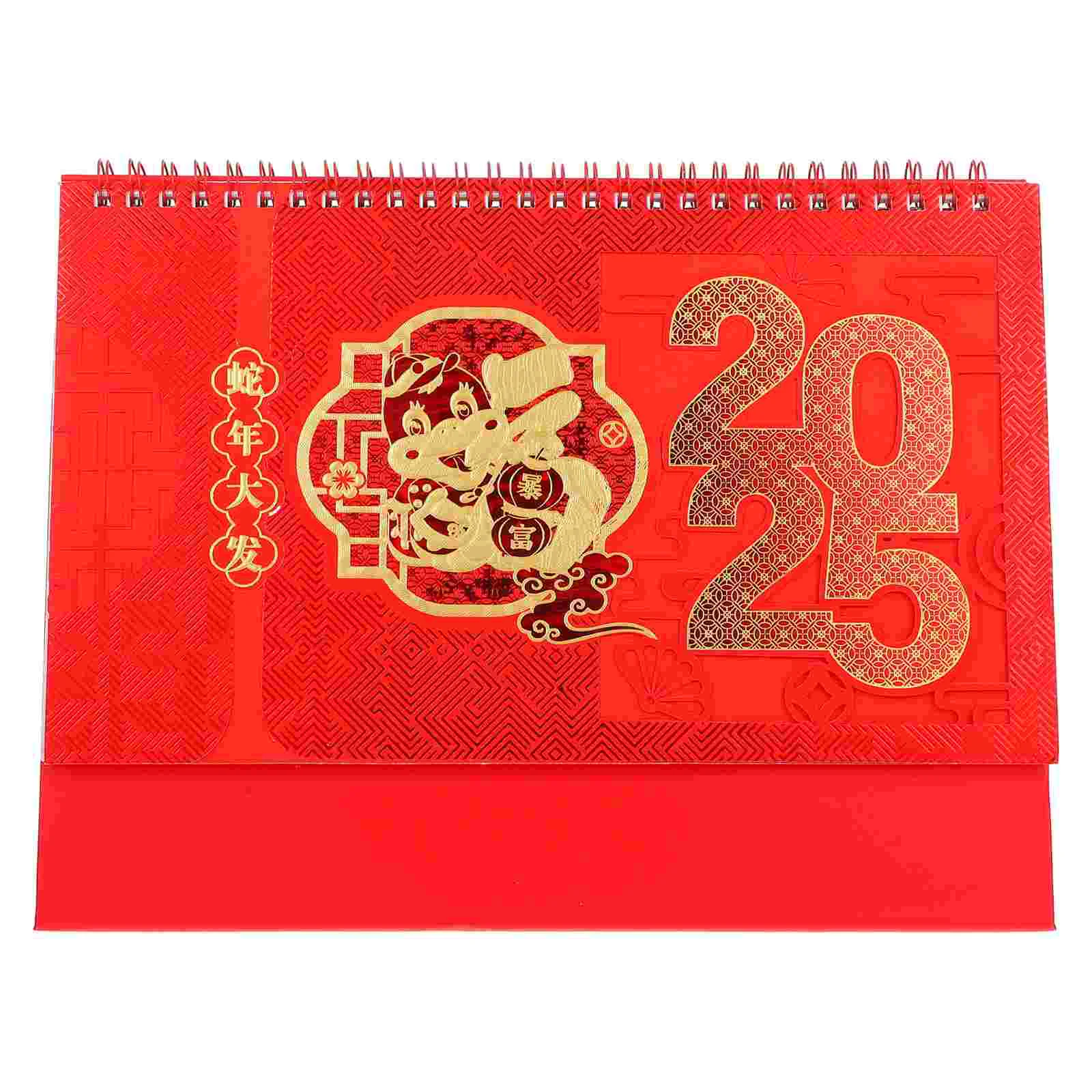 Standing Flip Calendar Year of The Snake Desk Chinese Themed Festive Tabletop Monthly 2025