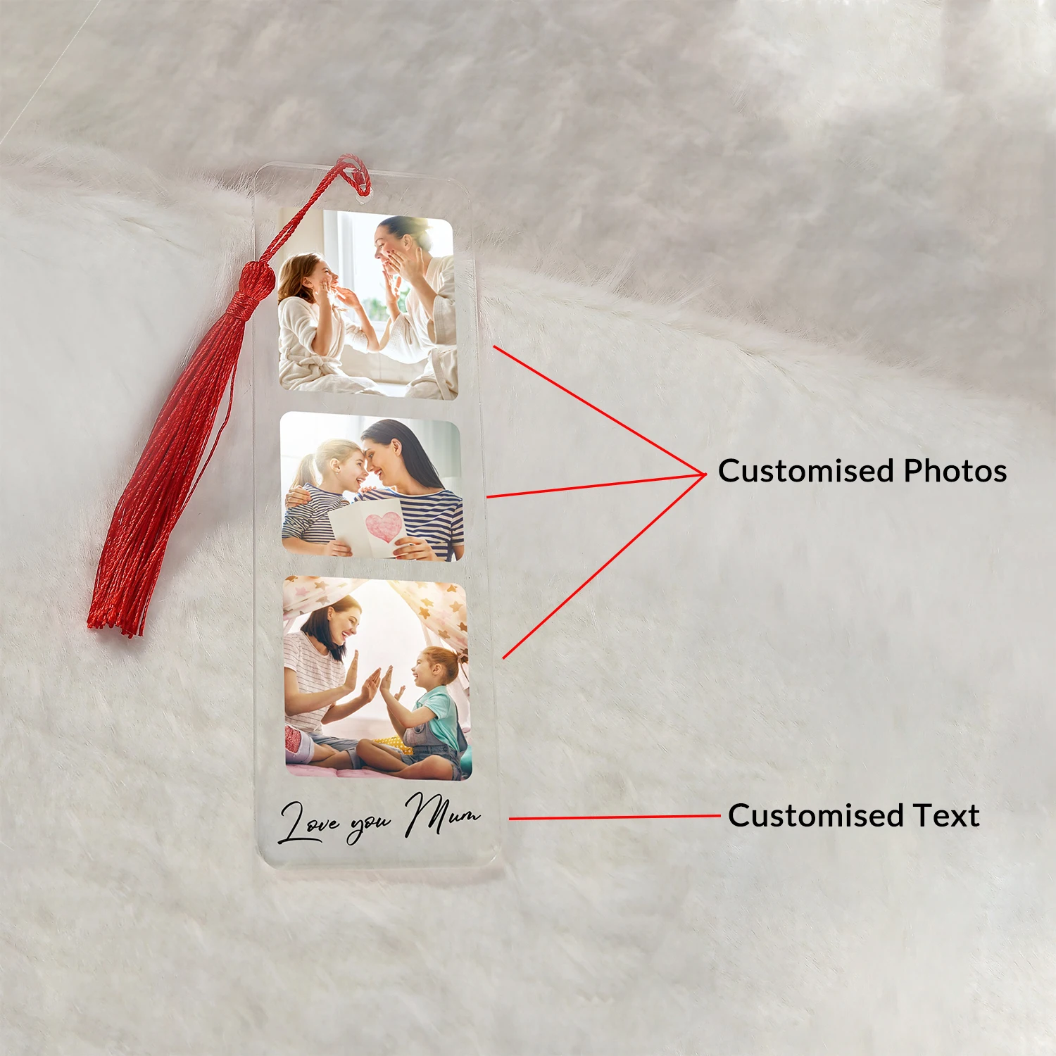 Personalized Memorial Acrylic Bookmark Custom Photo Text with Tassel Printed Bookends Mother's Father's LOVE Day Birthday Gift