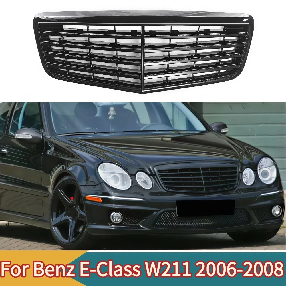 For Front Grille Bumper Grill Gt Style ABC Glossy Black for Mercedes Benz E-Class W211 E200 E230 E240 E280 E350 2006-2008