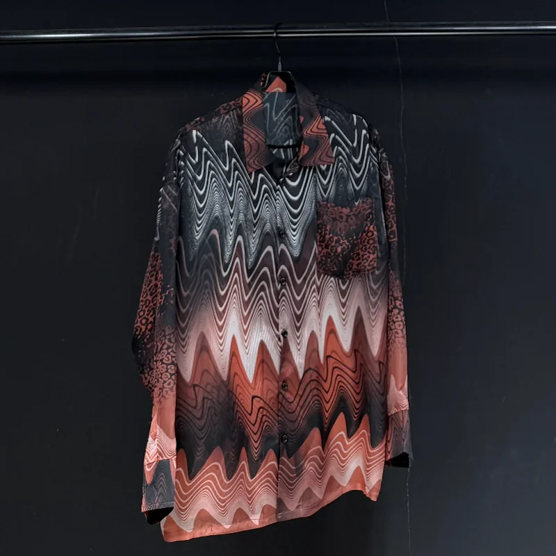 MWJLPWQ Retro Patchwork Style Long-Sleeve Shirt For Men Loose Design Niche Vibe Printed Design Niched Tops Spring Autumn 17372