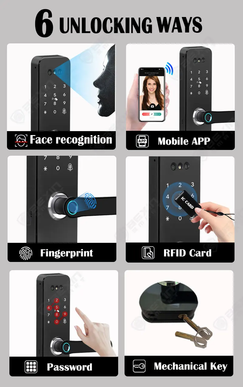 Fingerprint Password Door Lock Digital Biometric Face Recognition Intelligent Lock Key Card Door Lock Smart