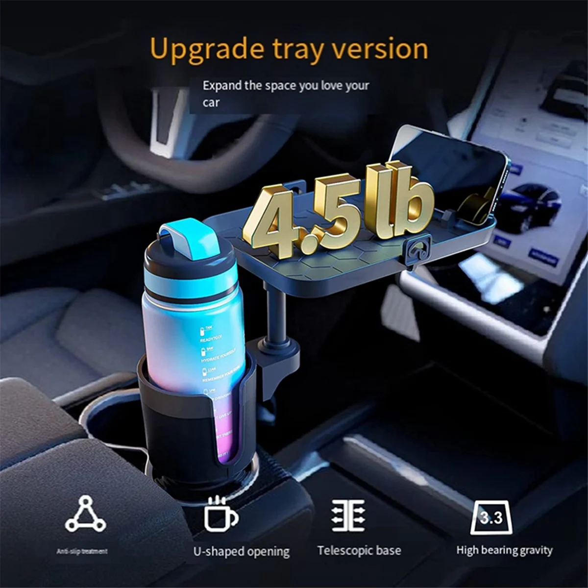 AD41-Car صينية حامل الكأس للتدوير 1/2 حامل مشروبات الهاتف المحمول تخزين الرف حامل أكواب السيارة مع