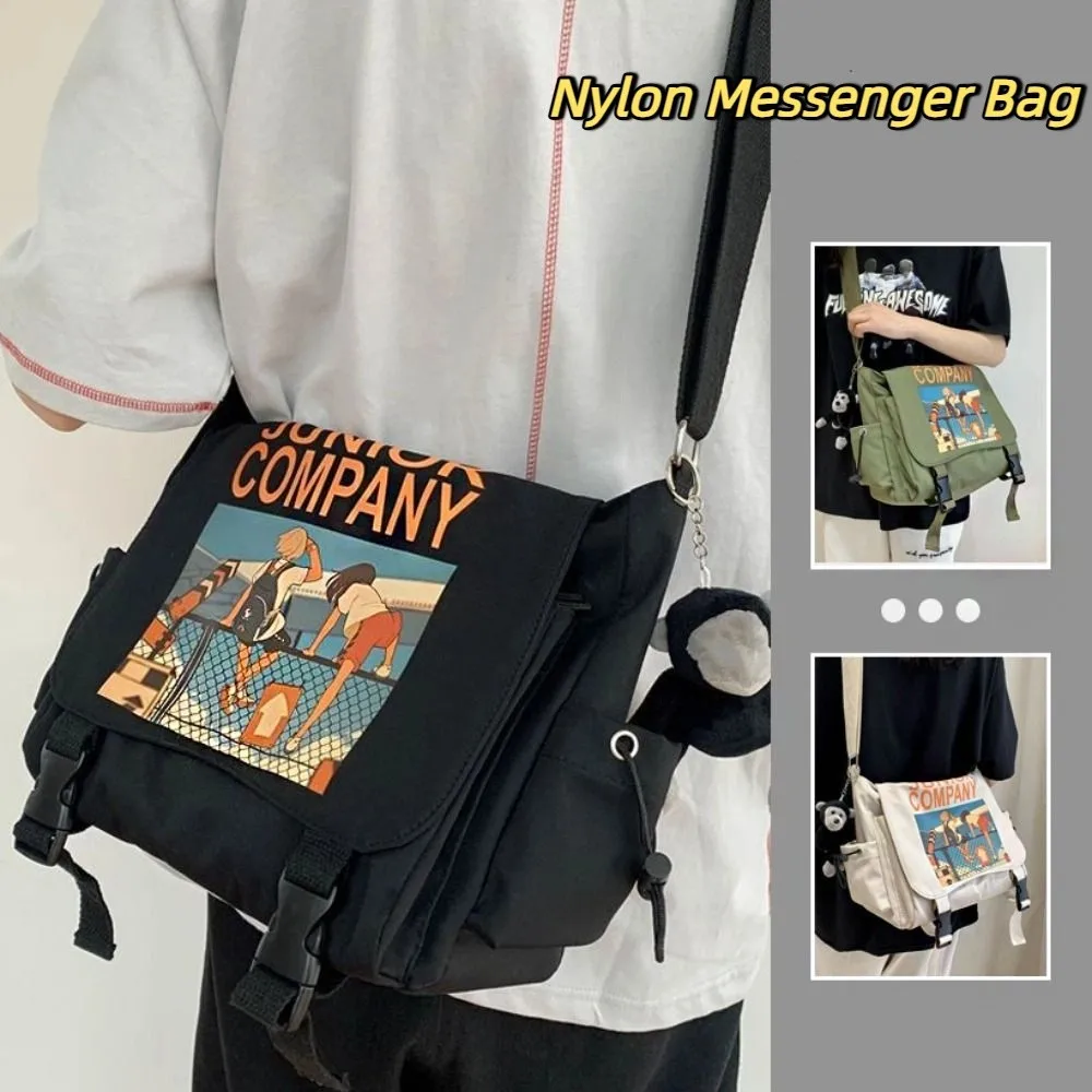 

Fashion Square Men Crossbody Bag Print Multi-Pockets Nylon Shoulder Bag Couple Style Multifunctional Sling Bag Hiking