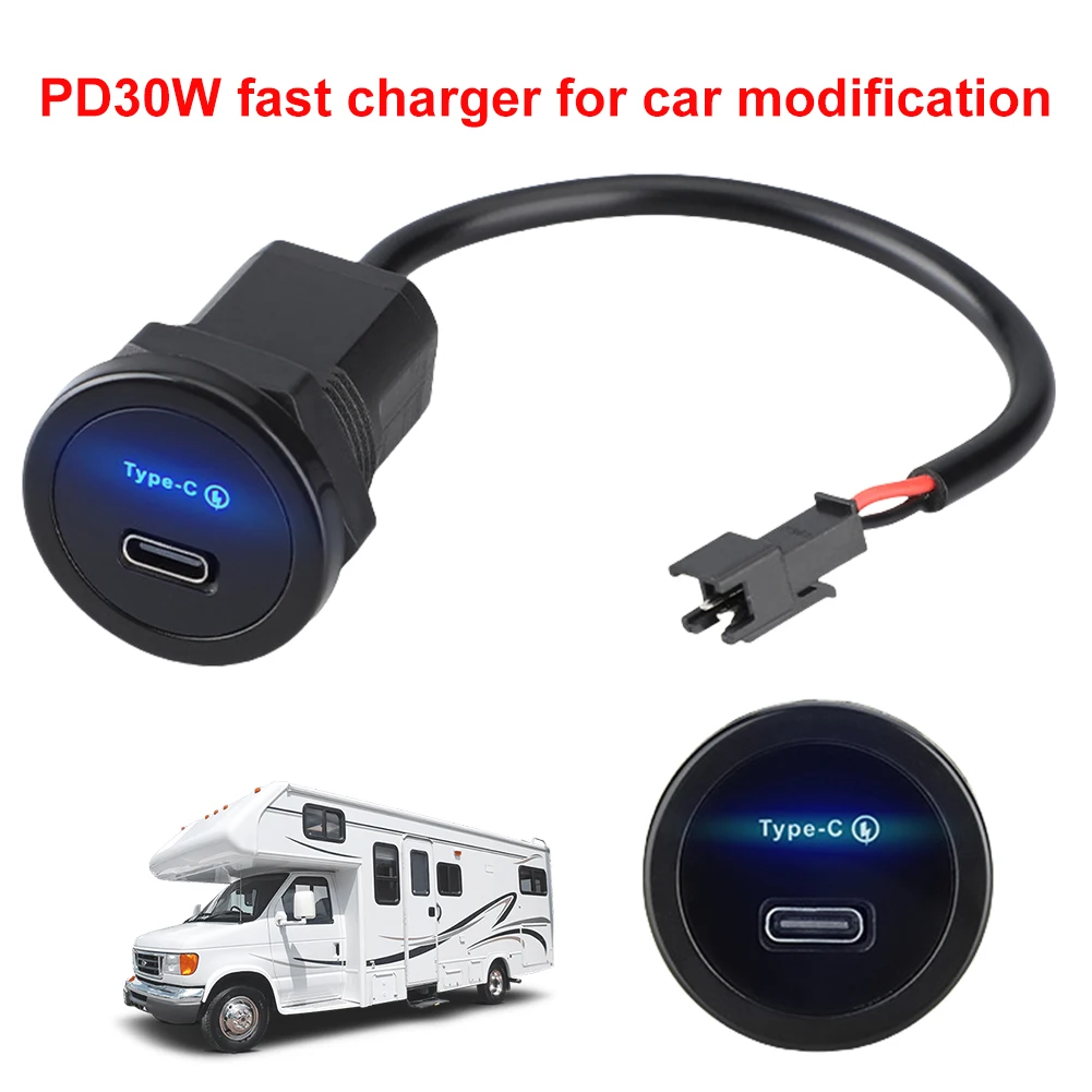 30 واط PD USB C مقبس شاحن السيارة 12 فولت/24 فولت شحن سريع USB-C مقبس الطاقة مقبس شاحن USB ل RV قارب شاحنة بحرية جولف #1