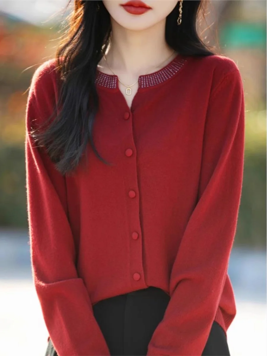 

Elegant round Neck Knitted Woolen Open Cardigan Women's Loose Sweater Outerwear Spring New Style Comfortable Fit Knitwear