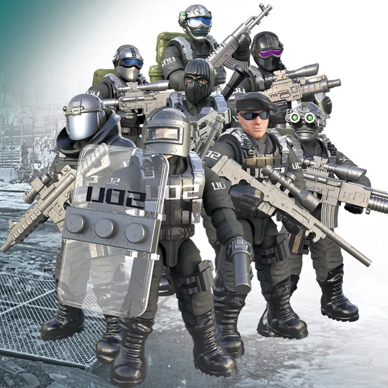 Stadt Super Polizei Spezialeinheiten Batisbrick Mega Baustein Swat Flying Tiger SDU Action-figuren Waffe Ziegel Spielzeug Für Jungen