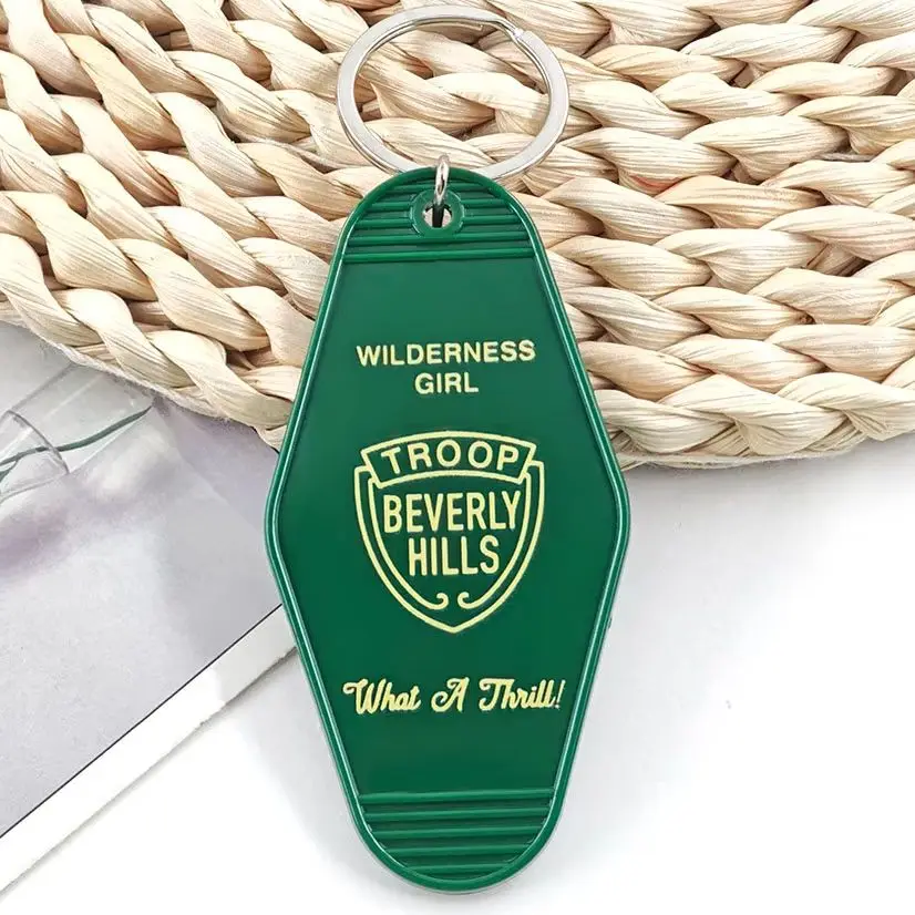 Troop Beverly Hills Acrylic Keychain Double-Sided Vintage Motel Key Tag Wilderness Girl Keyring Retro Movie Pendant Bag Charm Fa