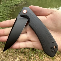 Topwell Handmade EDC Pocket Knife D2 Steel Titanium Plated Blade Carbon Fiber G10 Handle Portable Smooth Opening Outdoor Gift