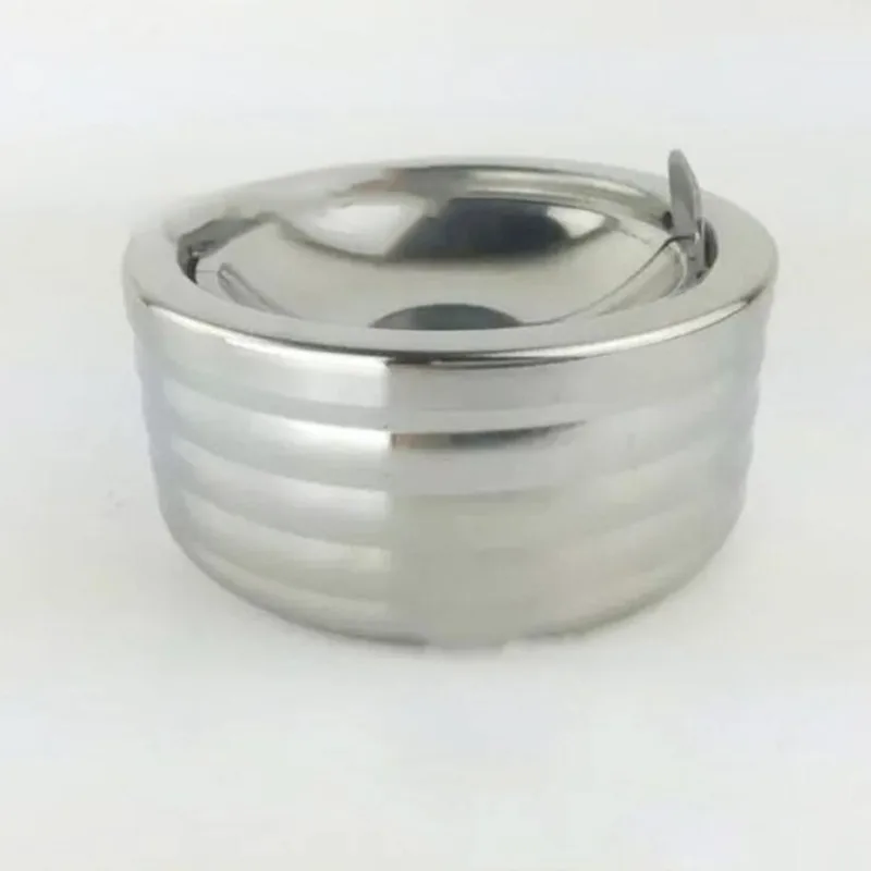 1pc Cigarette Lidded Ashtray Stainless Steel Silver Windproof Ashtray With Lid Round Shape Smoking Ash Tray