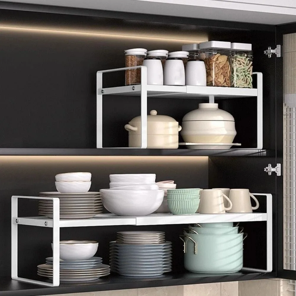

Iron Retractable Storage Rack Double-Layer Large Capacity Expandable Cabinet Shelf Moisture-proof Space Saving Narrow Spice Rack