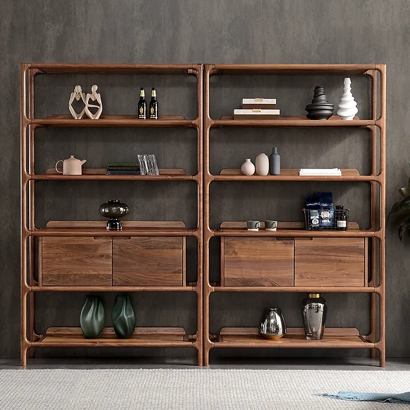 

Nordic Italian Light Luxury North American Black Walnut Bogu Shelf Solid Wood Bookshelf Shelf Living Room Multi-layer Bookcase
