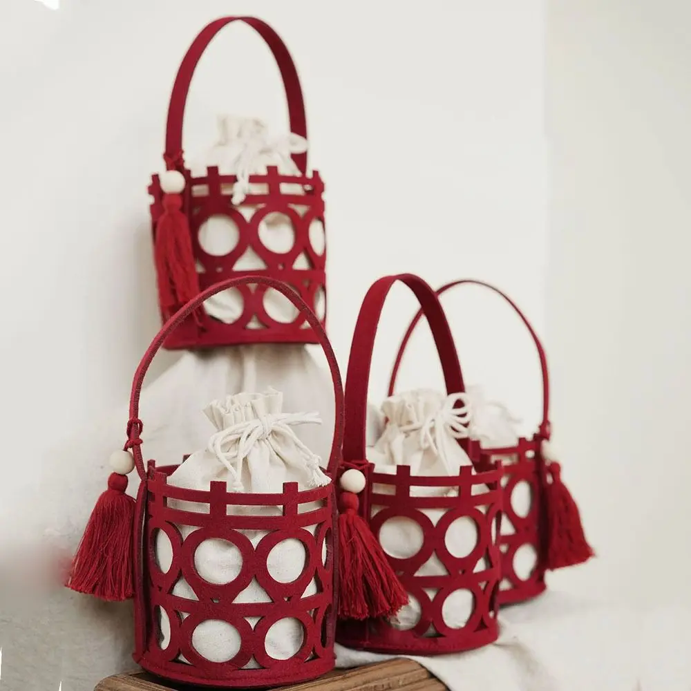 Chinese Style Present Bag Red Handbag Gift Organizer Felt Bride and Groom Handle Bag Wedding-favor Gift Package Bag Candy Bag