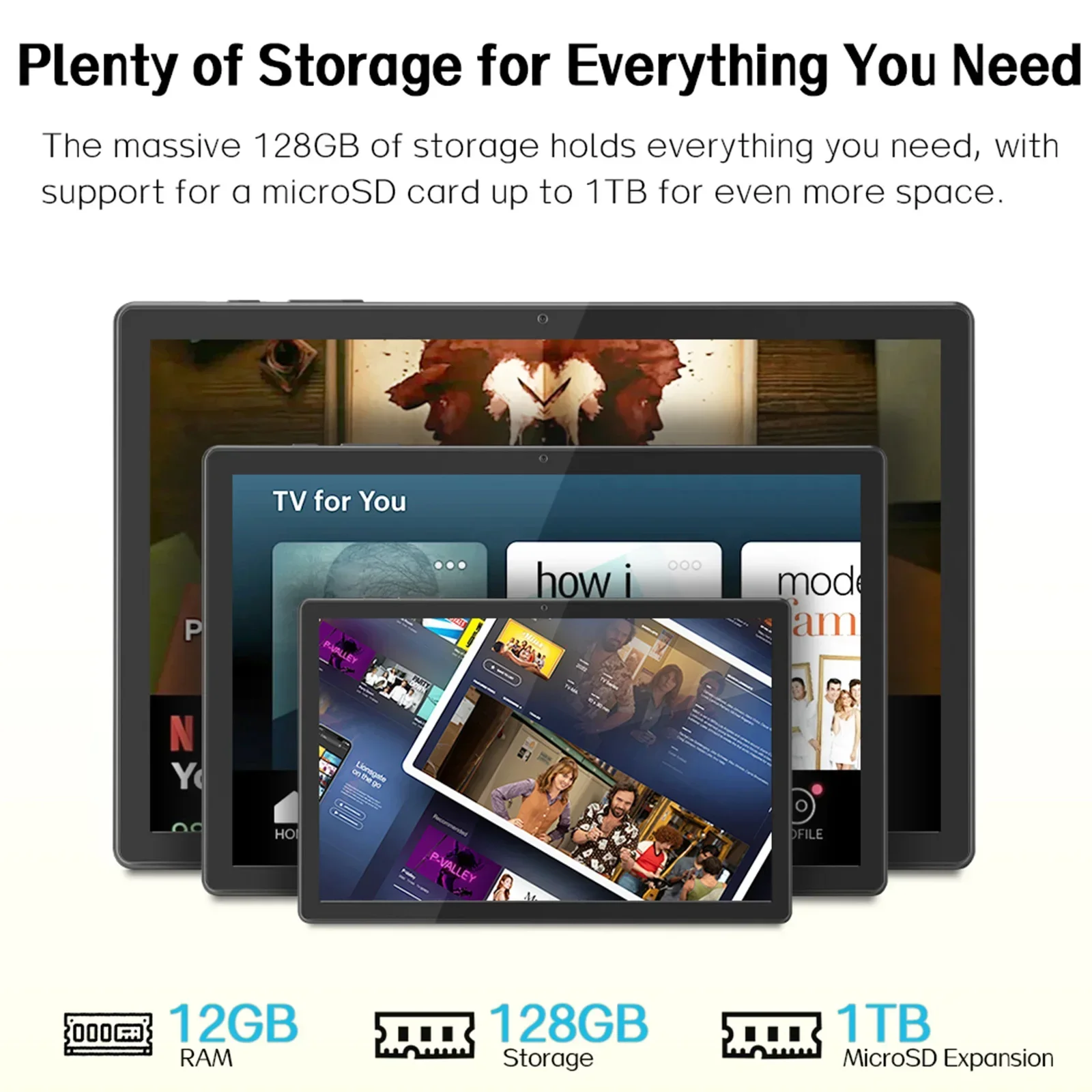 Tablette Androïd 2025, Tablet PC ANRY da 12 GB+128 GB con batteria ad alta capacità da 8000 mAh, 10,95", espansione da 1 TB, Octa-Core, doppia fotocamera