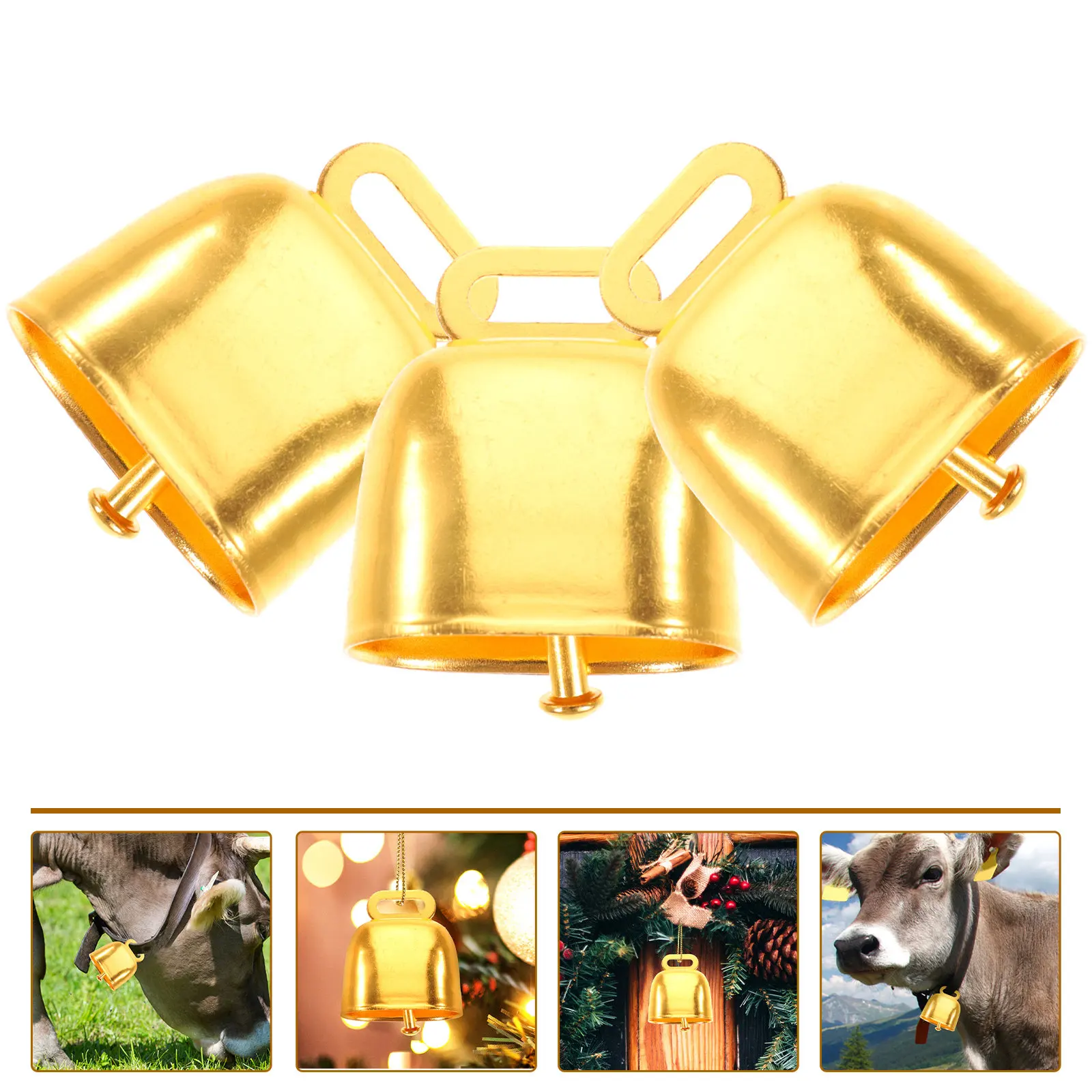 10 Pcs Cow Bell Bells Animal Gate Metal Decorative Steel Hanging Golden Cowbell