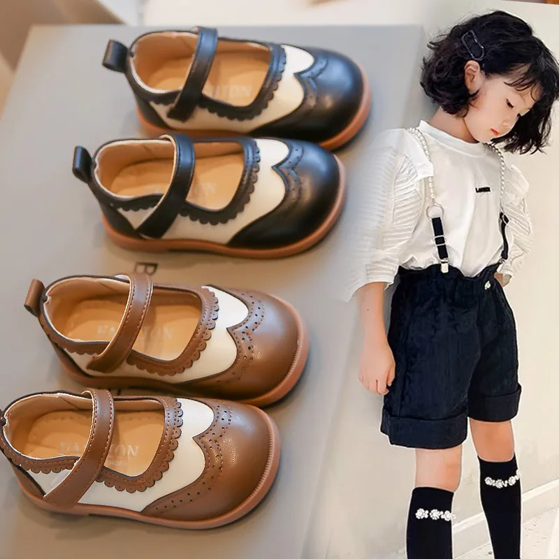 

Весенне-осенние маленькие туфли из искусственной кожи, лакированные нескользящие детские туфли Мэри Джейн с круглой головкой, милые школьные лоферы на плоской подошве
