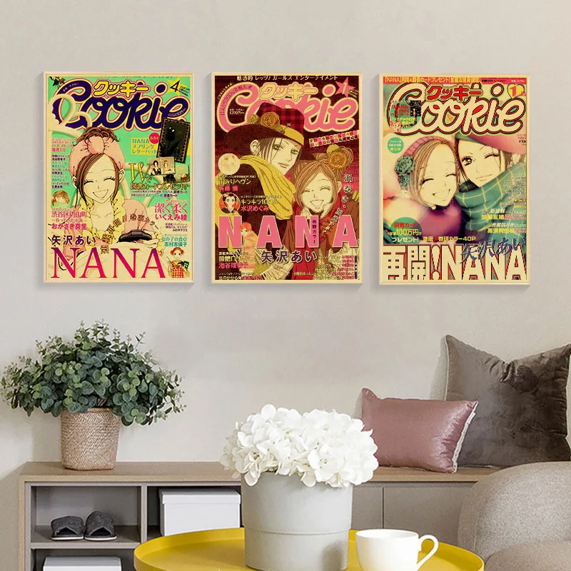 Affiches d\'anime NANA en papier kraft rétro, autocollant, impressions drôles, cadeaux de nostalgie, décoration murale, 73 arrivée, poste, barre,