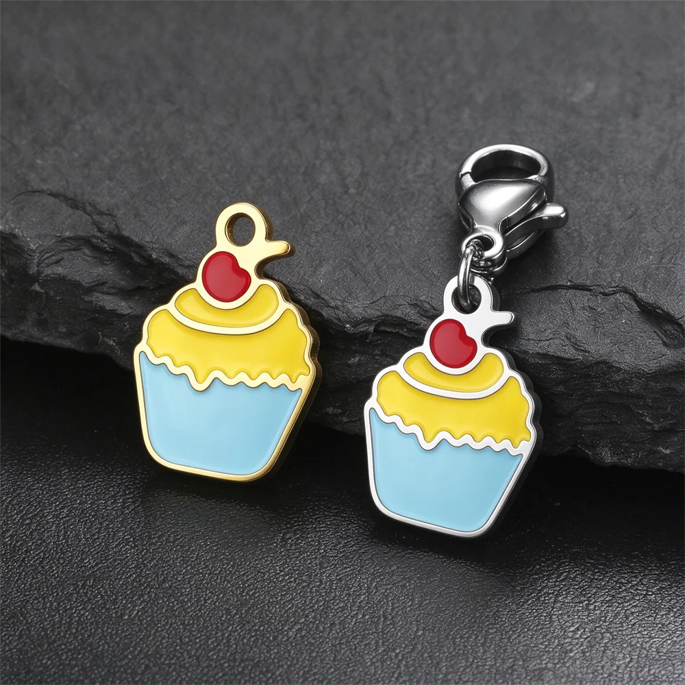 3pcs Hanukkah Charms Stainless Steel Enamel Pendant David Star Gift Box Cupcake Oil Jug Charms for Bracelet Jewelry Making Gift