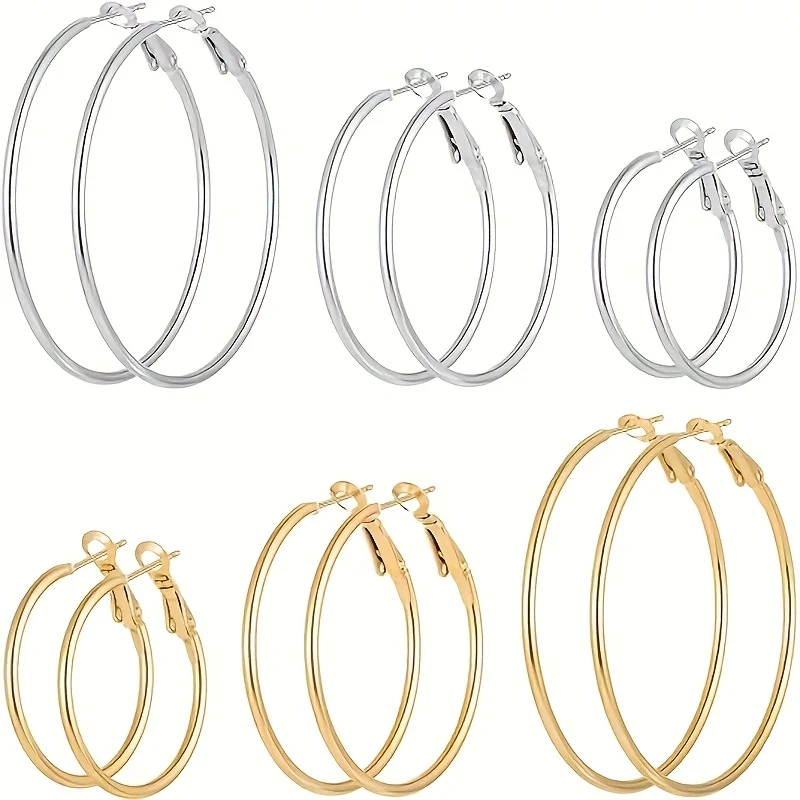 3 Pairs Hypoallergenic Hoop & Stud Earrings Set for Women | Small Lightweight Everyday Huggie Earrings (Nickel-Free）