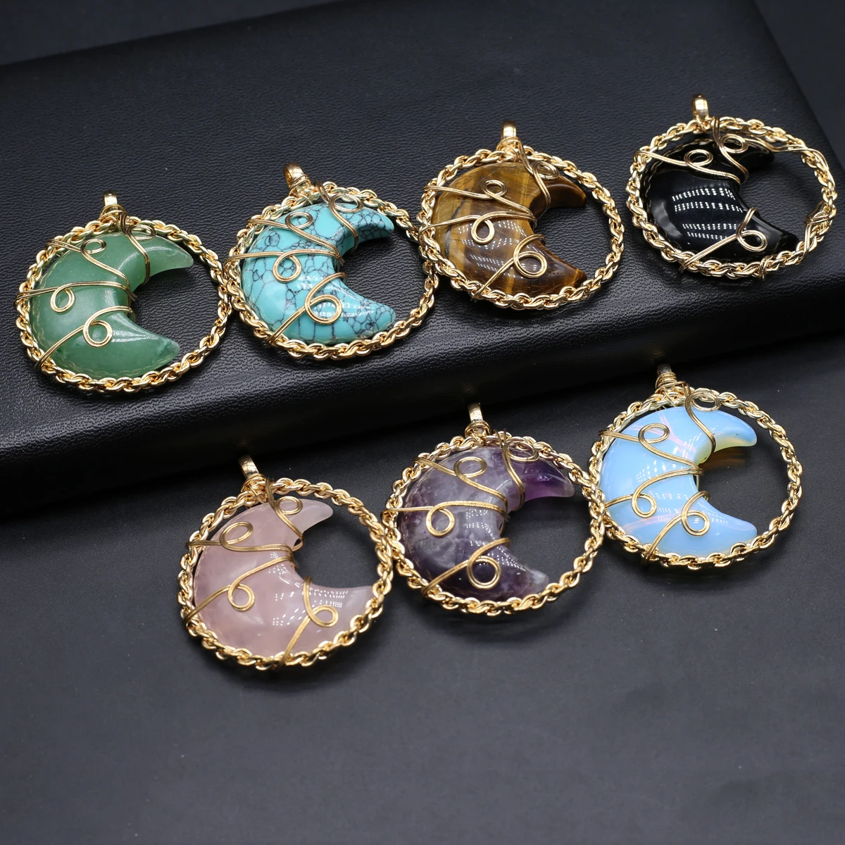 

10PCS Natural Stone Moon Shape Opal Turquoise Amethysts Pendant DIY Jewelry Making Necklace Earrings Accessories Wholesale