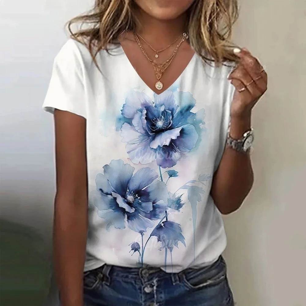 

New Women's Oversized T-irt Simple Floral Print 3/4 Sve Autumn Season Faionable Casual Wear for Women