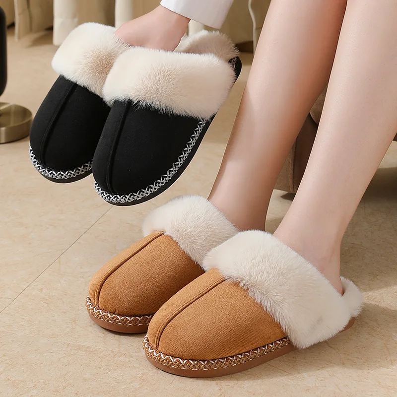 Winter plush slippers for women home use soft sole anti-slip comfortable and warm couple cotton slippers