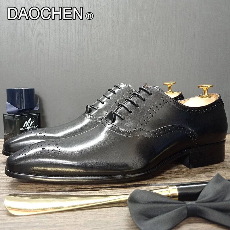 MEN OXFORD SHOES WHITE BLACK BROGUE LUXURY LACE UP DRESS MAN OFFICE BUSINESS WEDDING SHOES GENUINE LEATHER SHOES FRO MEN