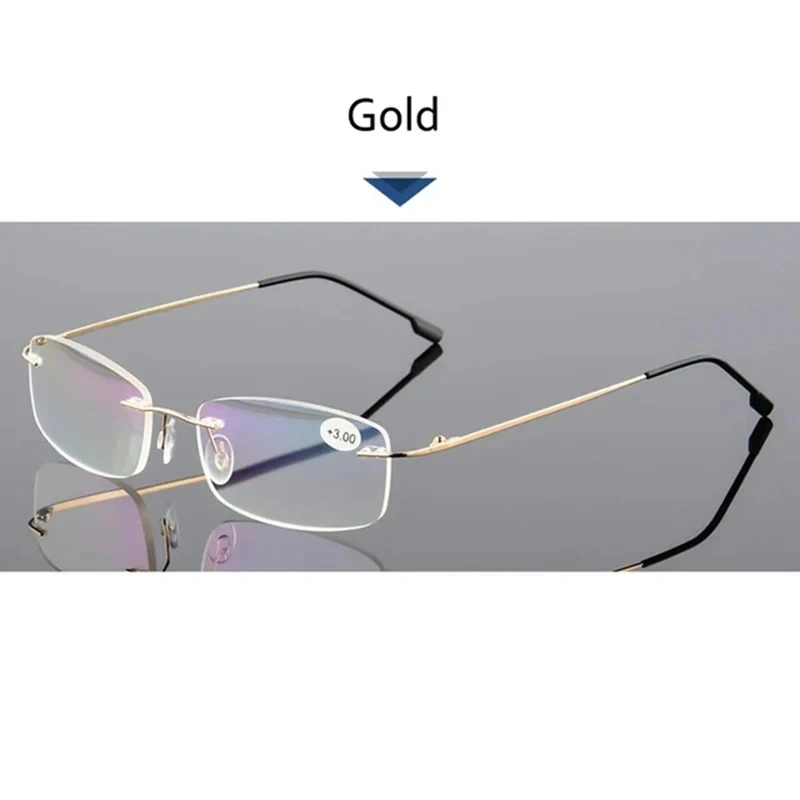 Blue Light Blocking Memory Titanium Rimless Reading Glasses Men&Women Presbyopic Eyeglasses Frame +1+1.5+2+2.5+3