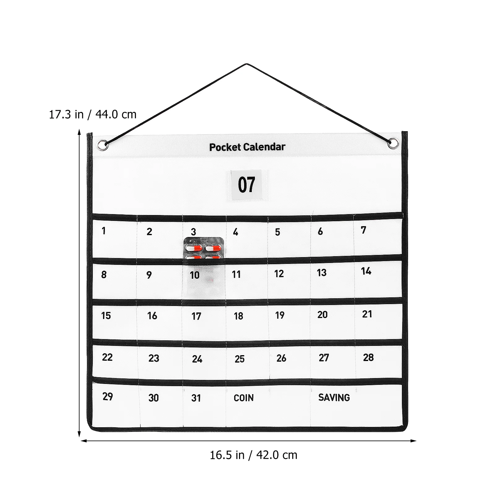 

White Fabric Wall Storage Pocket Calendar Wall Bag Desk Hanging Organizer for Medications Small Items Kitchen Bathroom